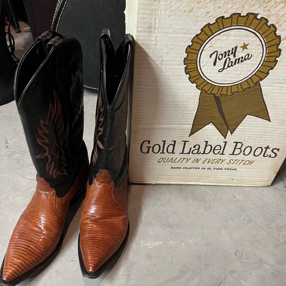 Vintage Tony Lama Cowboy Boots, beautiful exotic lizard skin.